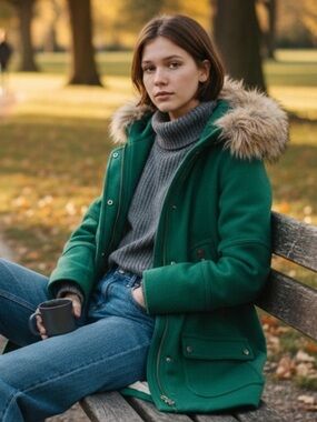 New! 🇮🇹J. Crew Italian Stadium Cloth Wool w/ Faux Fur Hooded Parka sz 2
